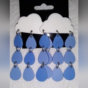 Rain Cloud Dangle Drop Earrings Blue and White Acrylic Hypoallergenic studs NEW